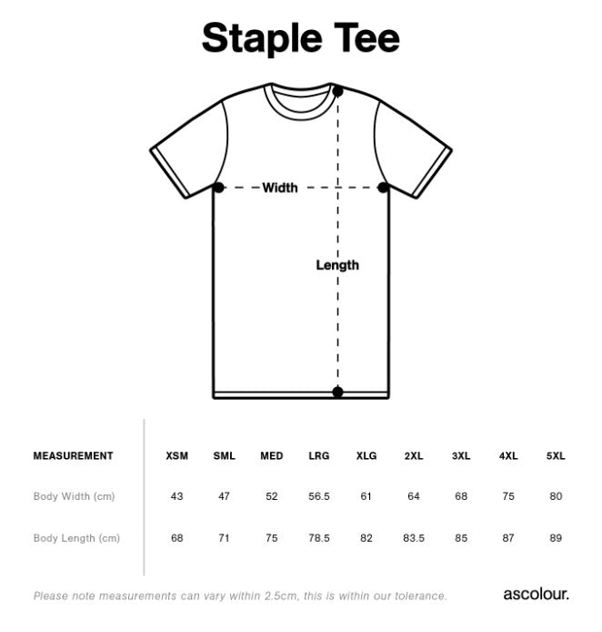 AS Colour Staple Tee Sizing Chart