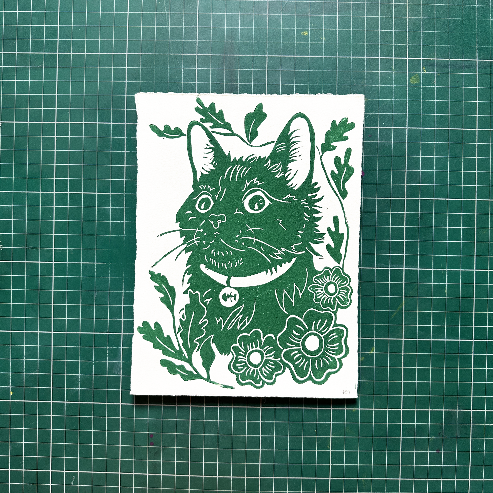 Green Cat Print
