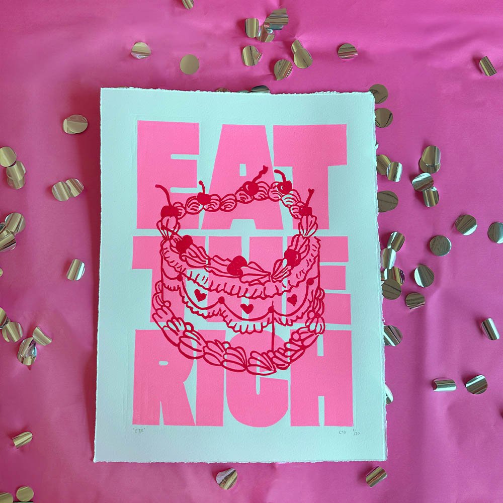 Eat The Rich - Original Reduction Lino Print