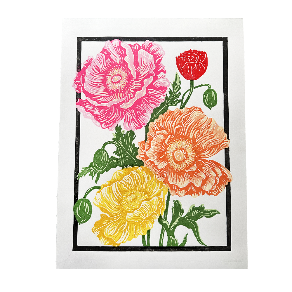 Poppy Reduction Lino Print