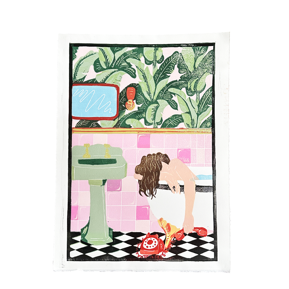 Don't Leave Me Hanging On The Telephone Reduction Lino Print