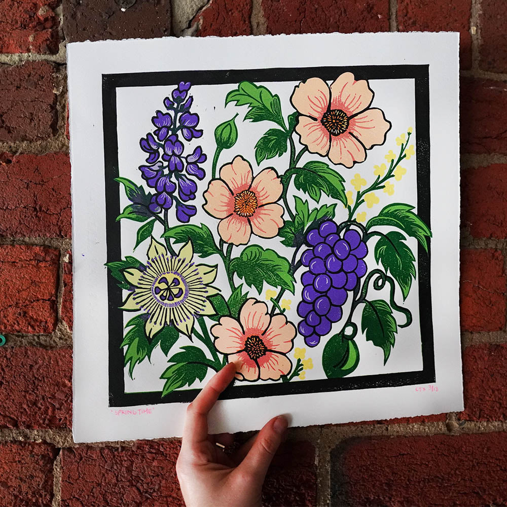 Springtime Reduction Lino Print