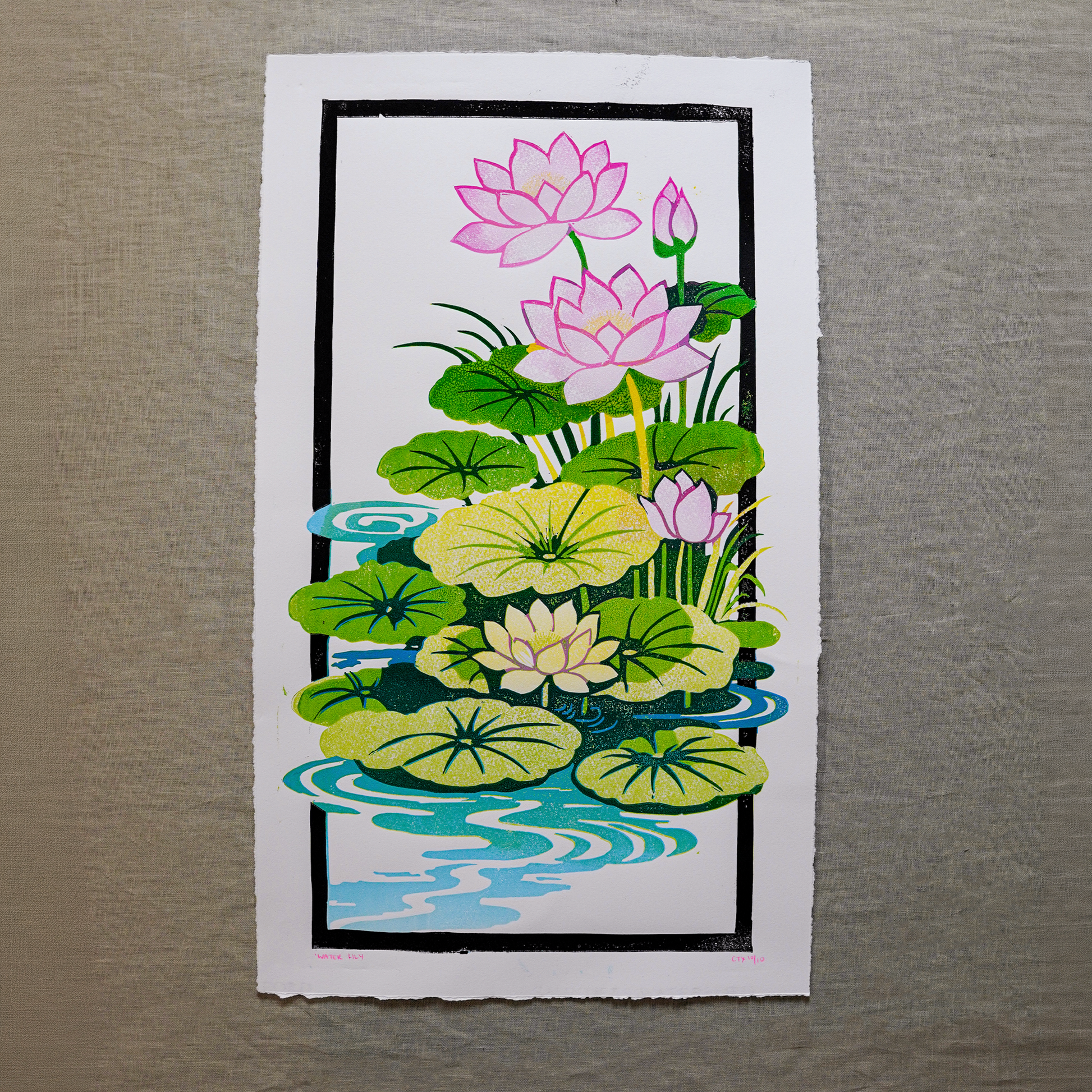 Water Lily Reduction Lino