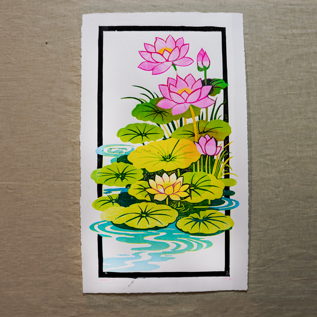 Water Lily Reduction Lino