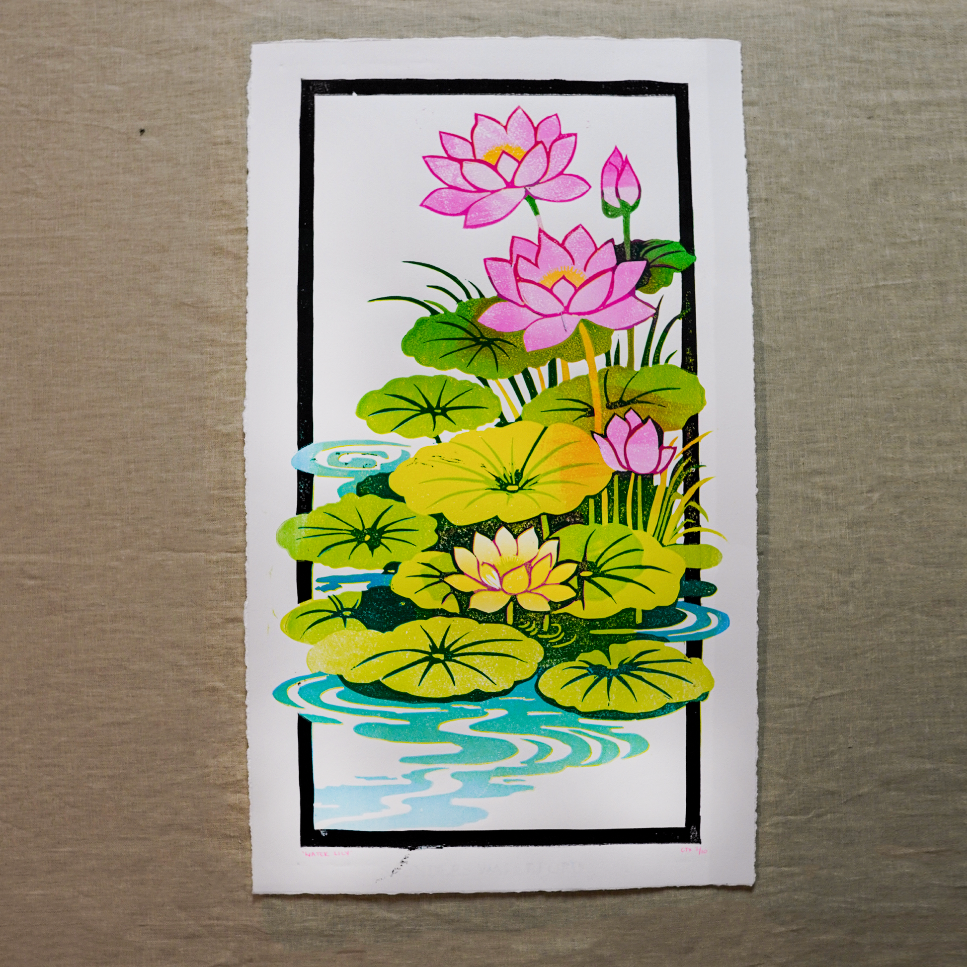 Water Lily Reduction Lino
