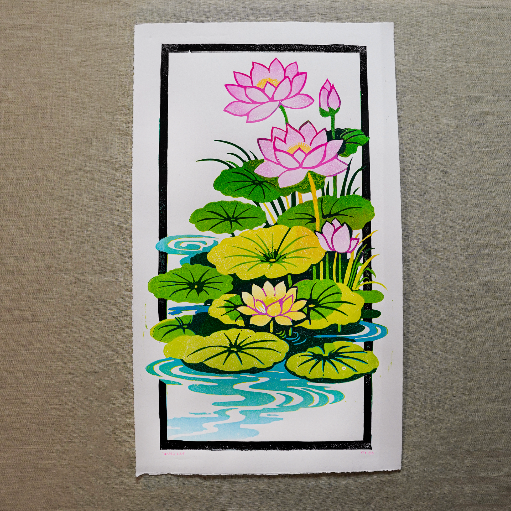 Water Lily Reduction Lino