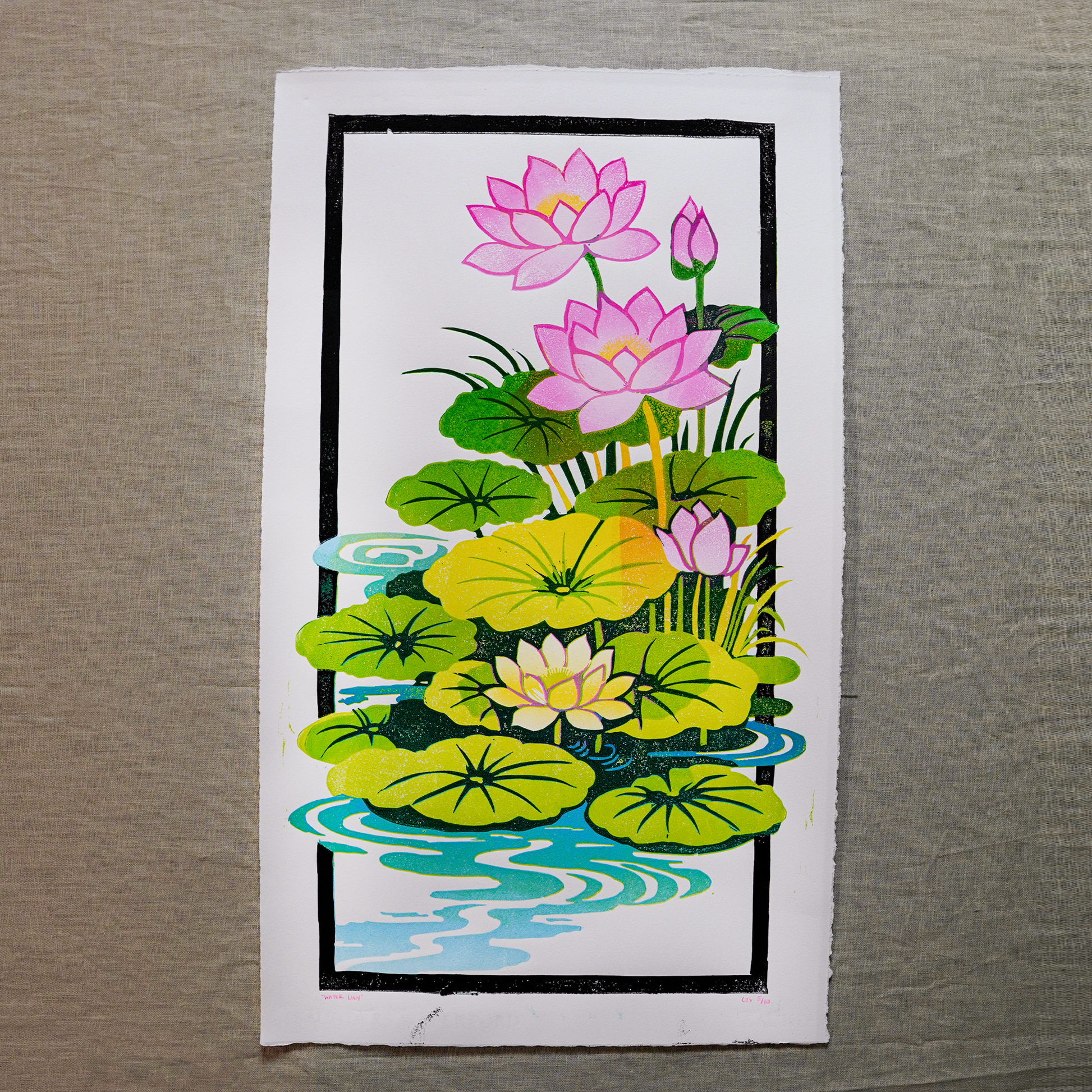Water Lily Reduction Lino
