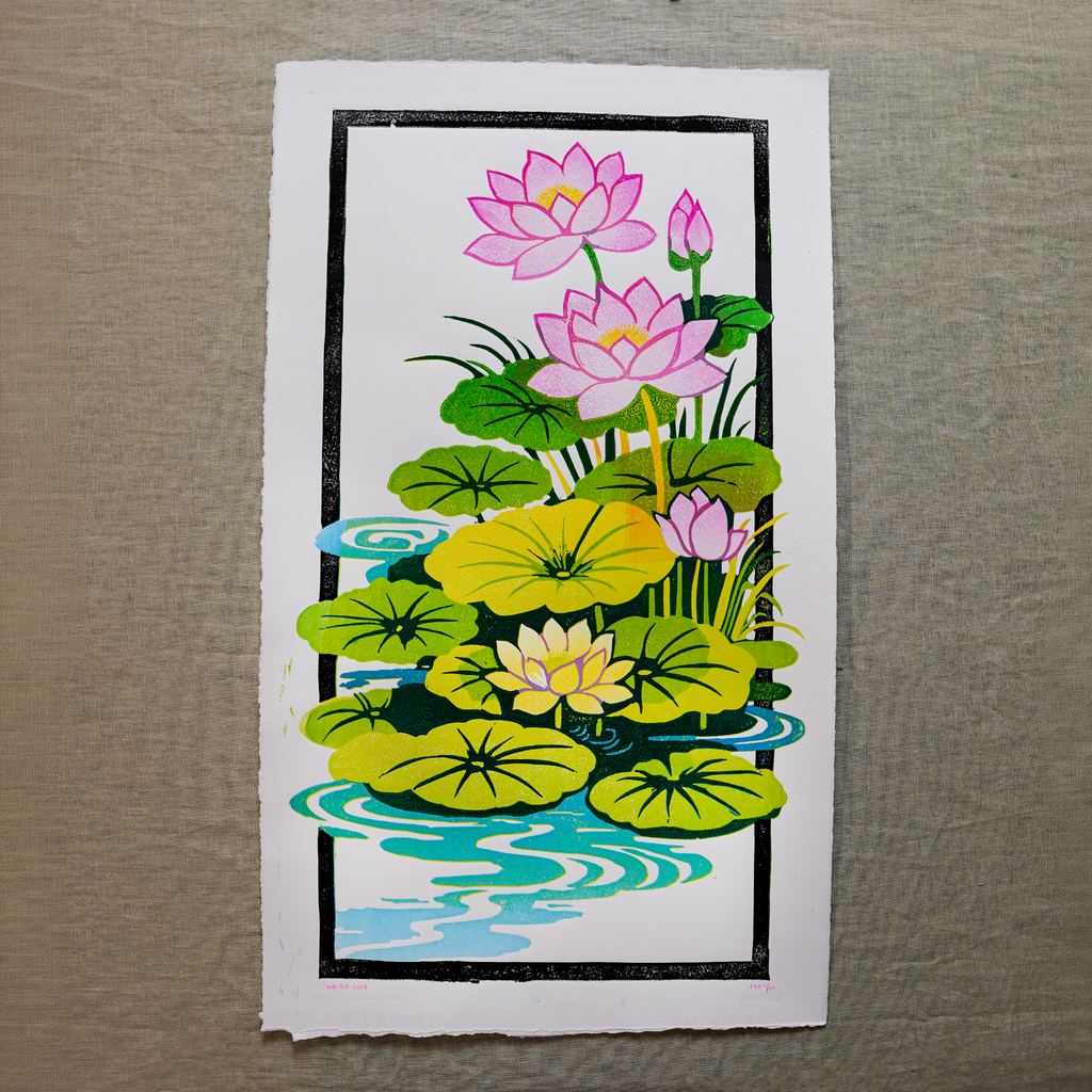 Water Lily Reduction Lino
