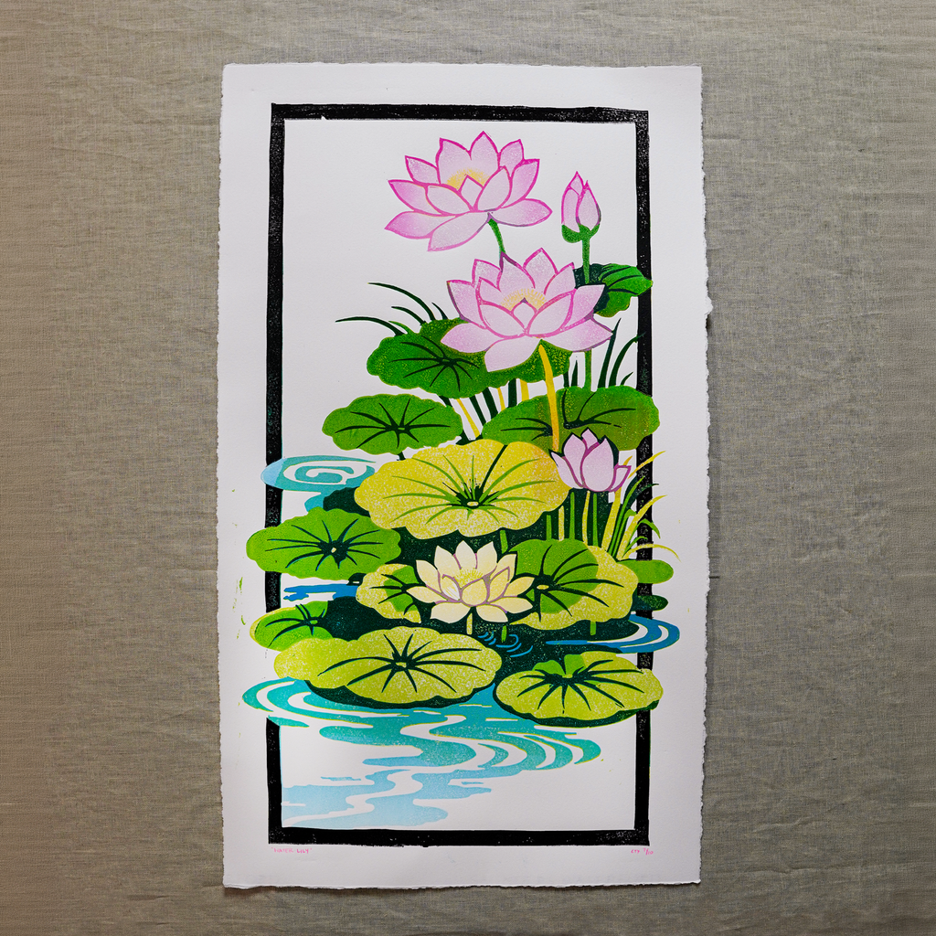 Water Lily Reduction Lino