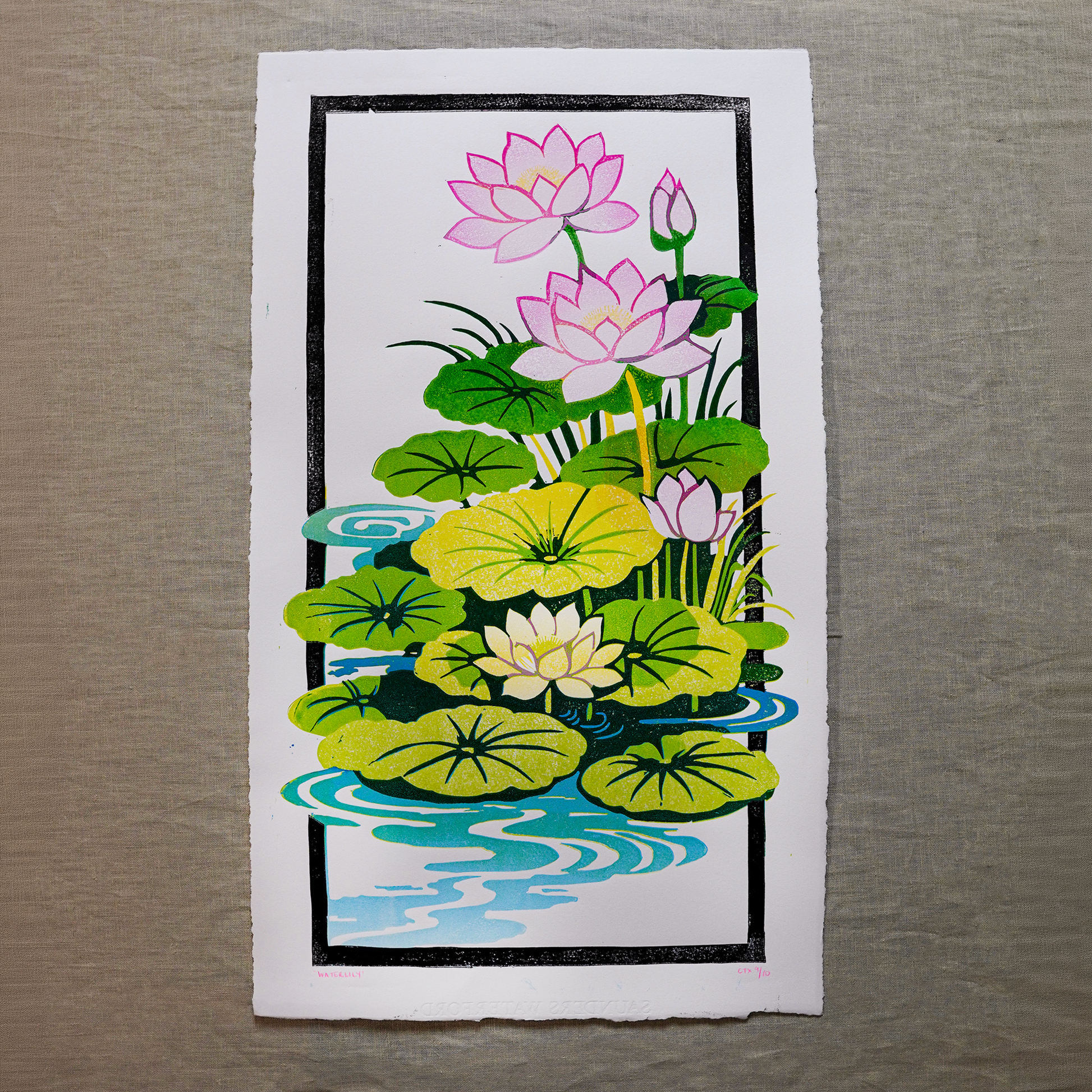 Water Lily Reduction Lino